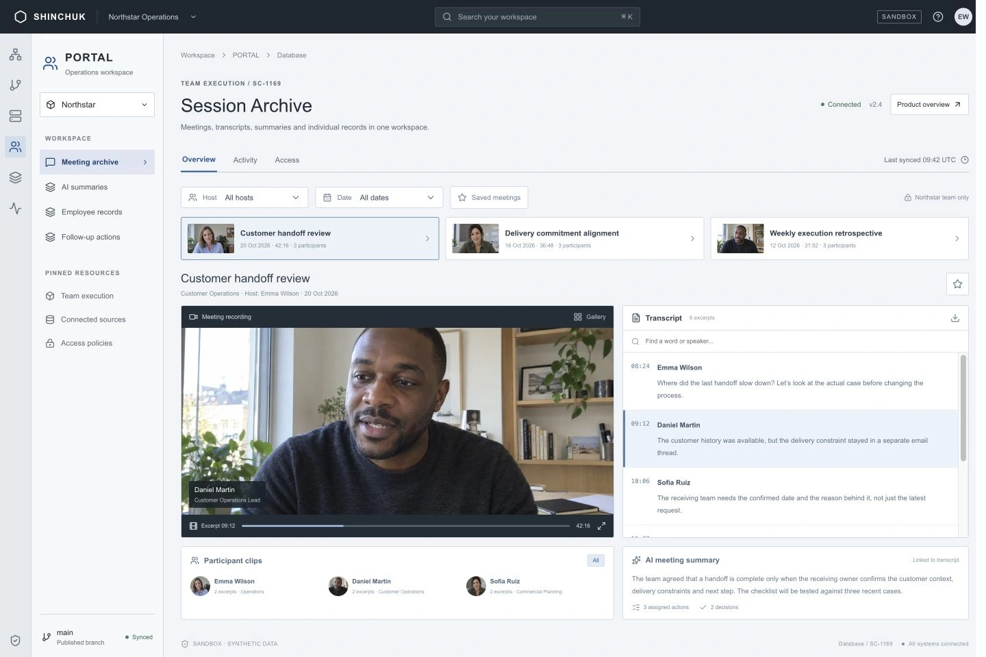 Conversations and coaching schedule in a dedicated company workspace