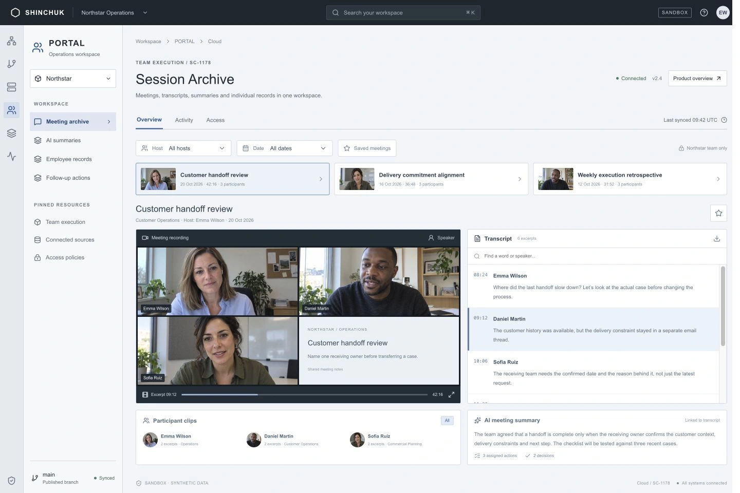 Conversations and coaching schedule in a dedicated company workspace