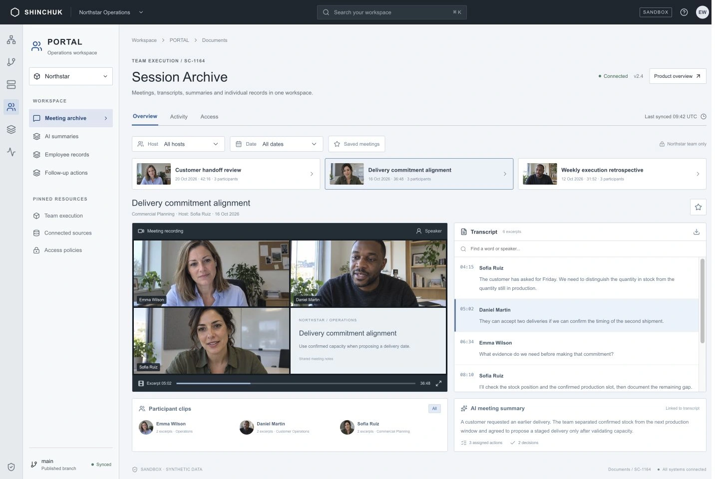 Conversations and coaching schedule in a dedicated company workspace