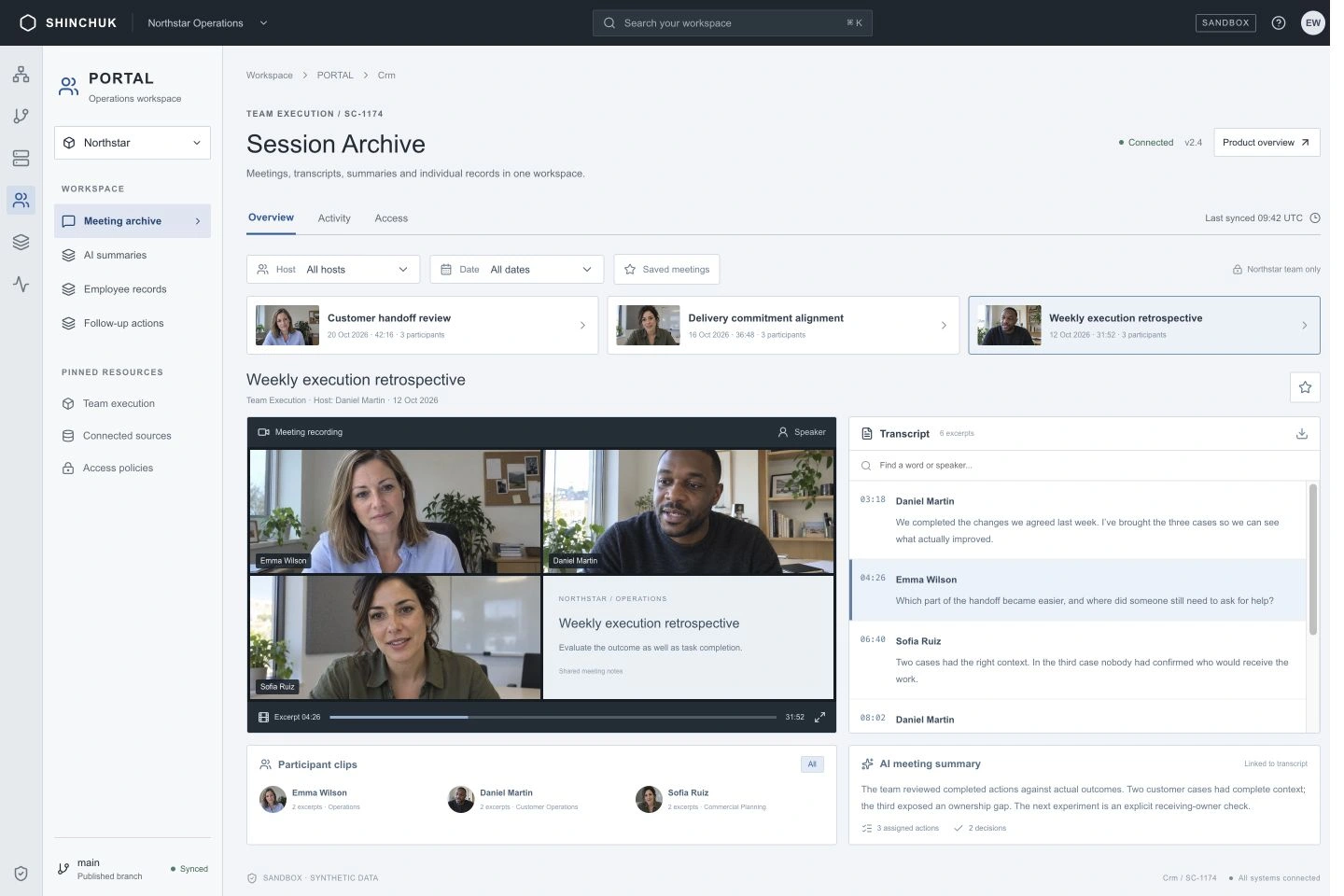 Conversations and coaching schedule in a dedicated company workspace