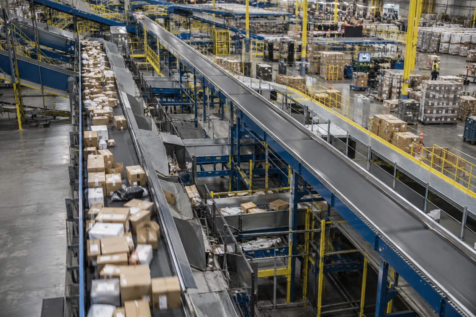 A large parcel sorting facility